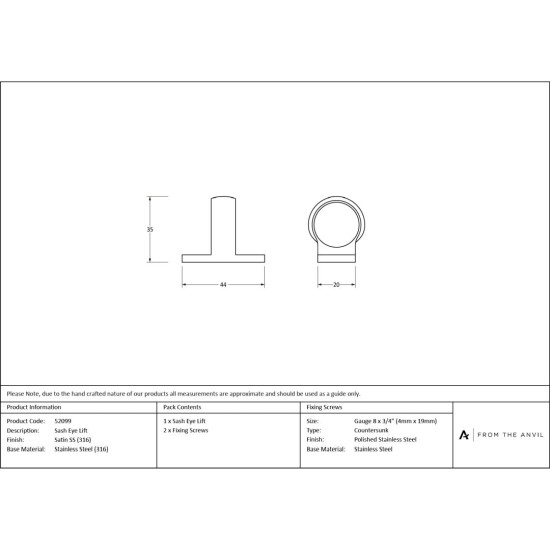 Satin Marine SS (316) Sash Eye Lift