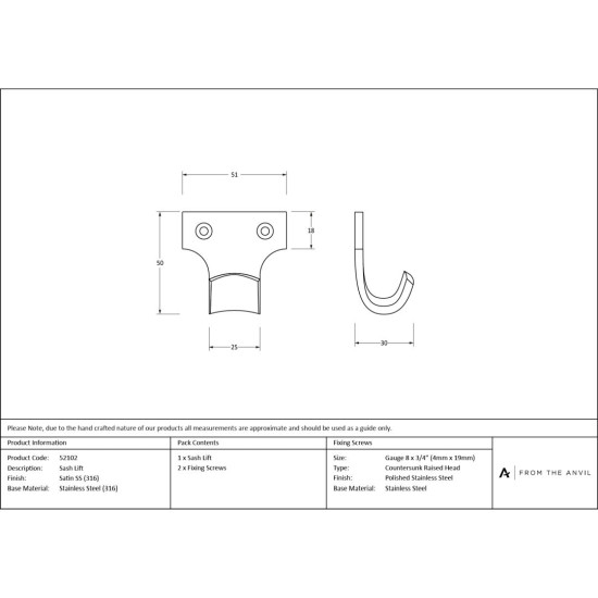 Satin Marine SS (316) Sash Lift