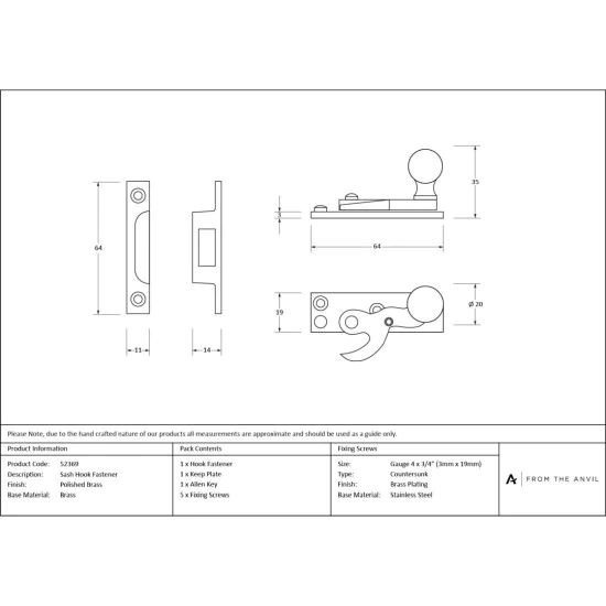 Polished Brass Sash Hook Fastener