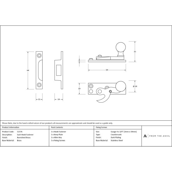 Burnished Brass Sash Hook Fastener
