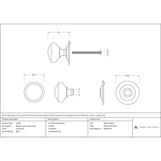 Satin Brass Round Centre Door Knob