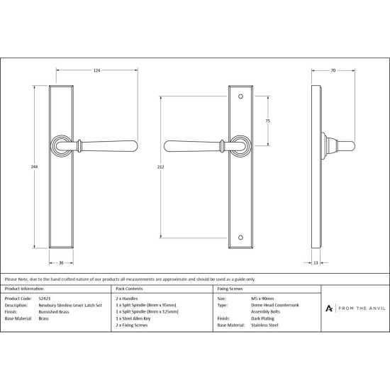 Burnished Brass Newbury Slimline Lever Espag. Latch Set