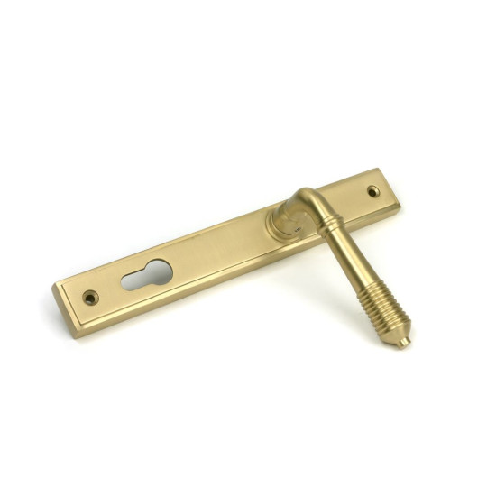 Satin Brass Reeded Slimline Lever Espag. Lock Set