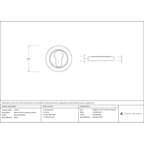 Burnished Brass Round Euro Escutcheon (Plain)
