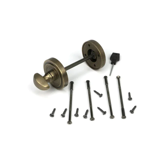 Burnished Brass Art Deco Round Bathroom Thumbturn Set