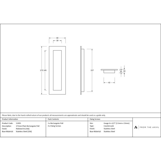 Polished Marine SS (316) Plain Rectangular Pull