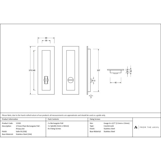 Satin Marine SS (316) Plain Rectangular Pull - Privacy Set