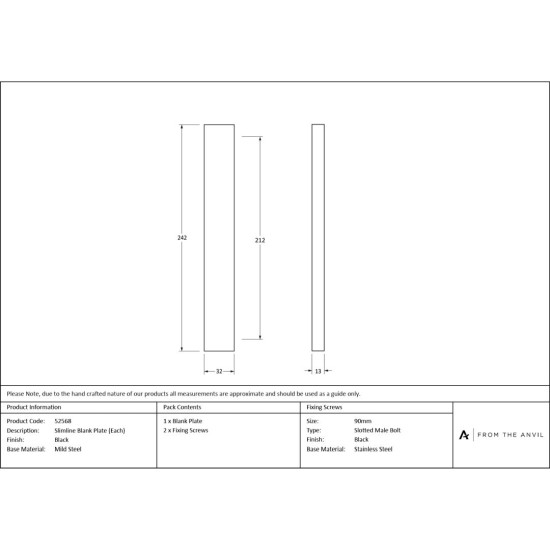 Black Slimline External Blank Plate (Each)