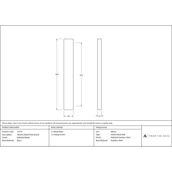 Polished Nickel Slimline External Blank Plate (Each)