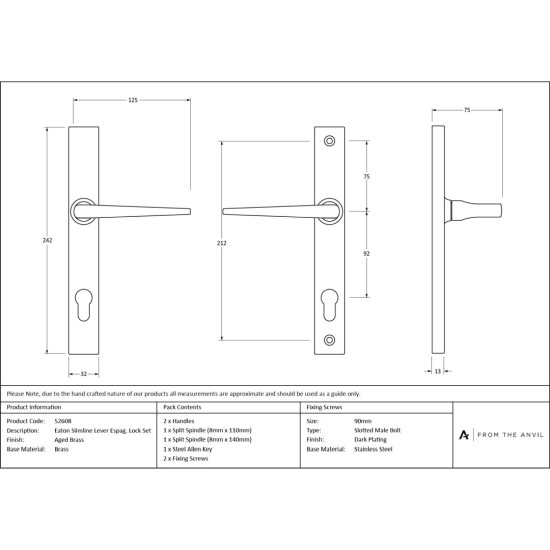 Eaton Slimline Lever Espagnolette Lock Set - Aged Brass