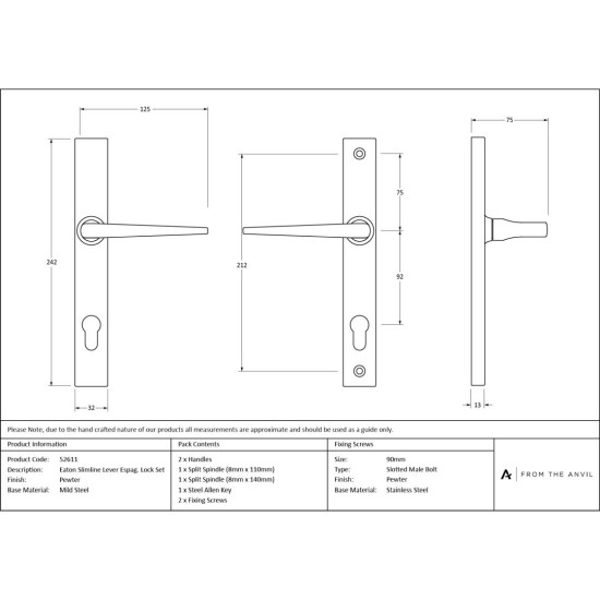 Slimline Lever Espagnolette Lock Set Pewter Eaton