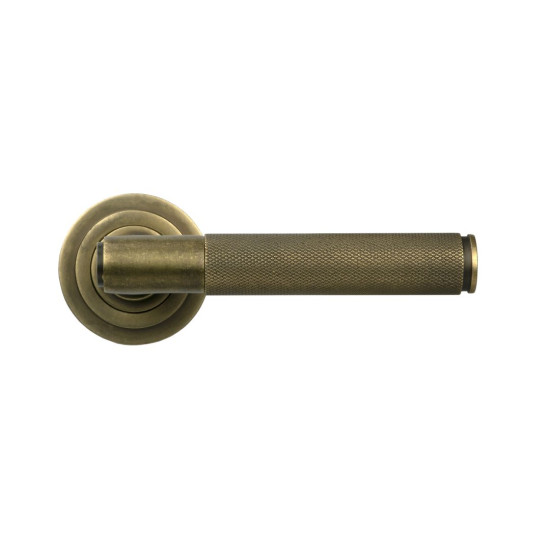Brompton Unsprung Lever Door Handle on Art Deco Rose Set - Burnished Brass