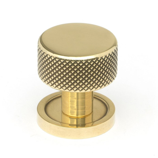 Aged Brass Brompton Cabinet Knob on Round Rose