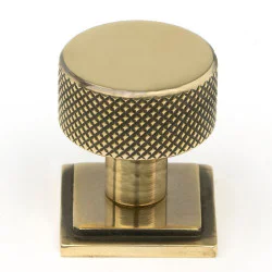Aged Brass Brompton Cabinet Knob on Square Rose