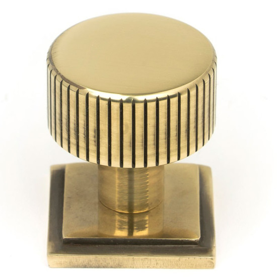 Aged Brass Judd Cabinet Knob on Square Rose