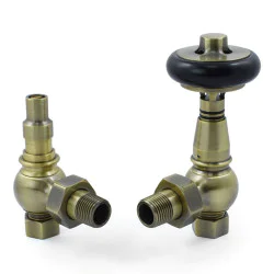 Amberley Thermostatic Radiator Valves - Antique Brass Angled TRV