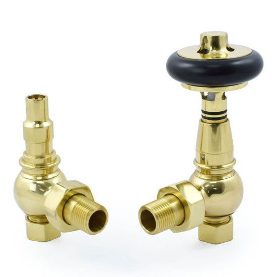 Amberley Thermostatic Radiator Valves - Polished Brass Angled TRV