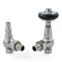 Amberley Thermostatic Radiator Valves - Satin Nickel Angled TRV