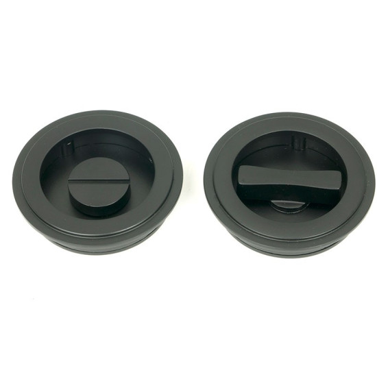 Art Deco Round Pull Privacy Set - Matt Black