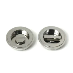 Art Deco Round Pull Privacy Set - Polished Marine Stainless Steel