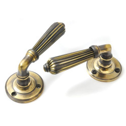 Brass Reeded Lever Door Handle