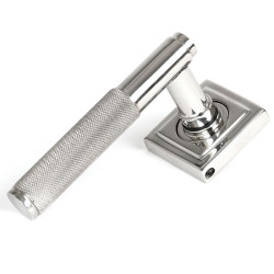 Brompton Sprung Lever Door Handle on Square Rose Set - Satin Marine Stainless Steel