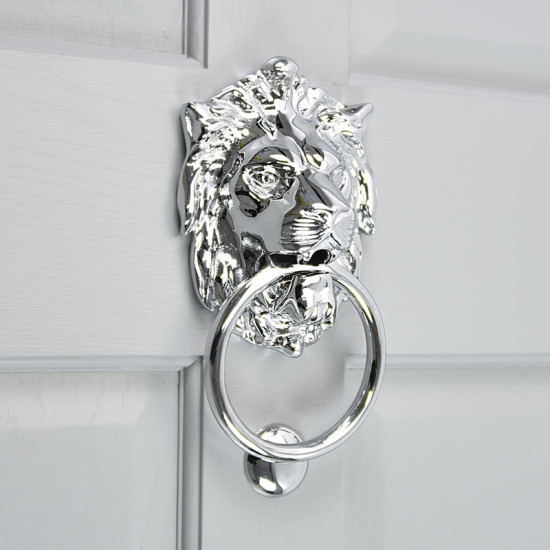 Regency Lions Head Door Knocker - Polished Chrome