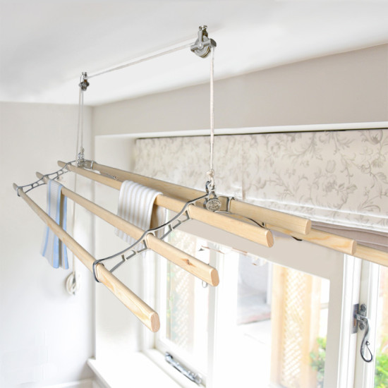 Chrome Six Lath Victorian Kitchen Maid® Pulley Clothes Airer