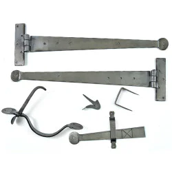 Cottage Door Hinge and Latch Set - Pewter finish