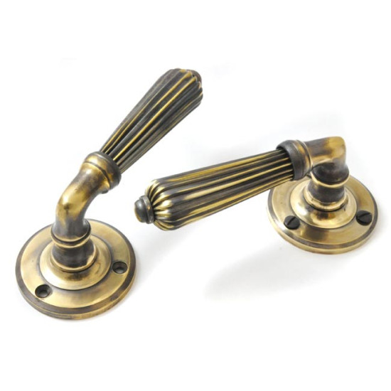 Brass Reeded Lever Door Handle