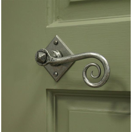 Blacksmith Pewter Patina Monkeytail Lever Door Handle on Diamond Rosette