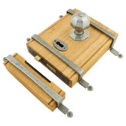 Blacksmith Pewter Patina Oak Box Rim Lock & Octagonal Knobs