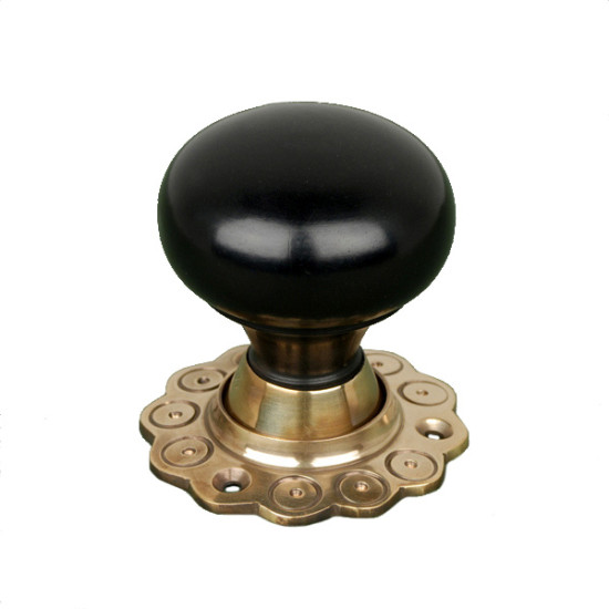 Ebony Bun Door Knobs with Brass Roses