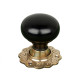 Ebony Bun Door Knobs with Brass Roses