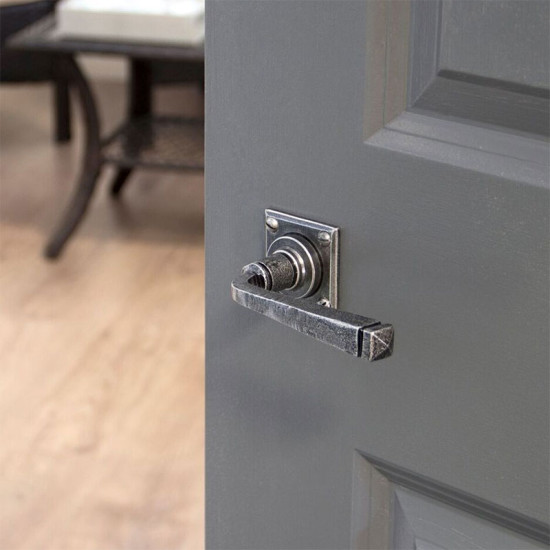 Blacksmith Pewter Patina Avon Lever Door Handle on Rose Set - Sprung