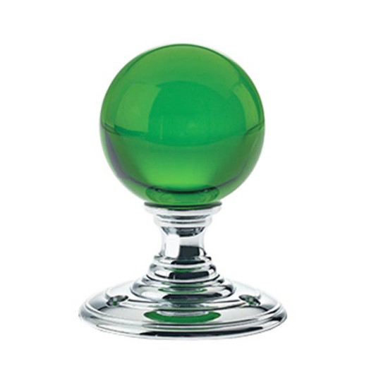 Green Glass Ball Door Knobs on Polished Chrome Roses