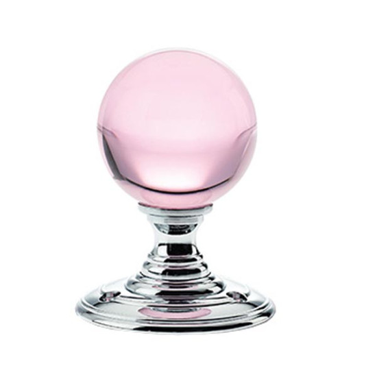 Pink Glass Ball Door Knobs on Polished Chrome Roses