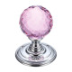 Facetted Pink Glass Ball Door Knobs on Polished Chrome Roses