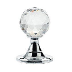 Facetted Clear Glass Ball Door Knobs on Plain Polished Chrome Roses