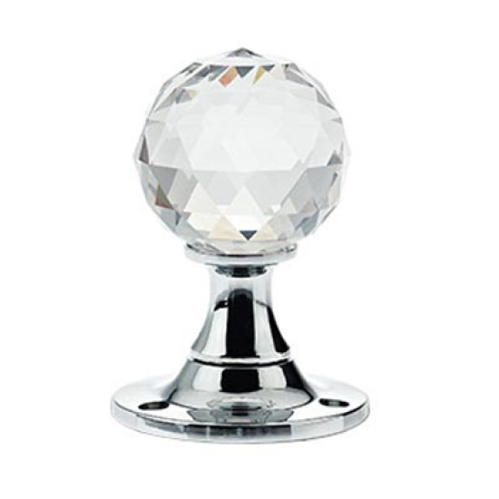 Facetted Clear Glass Ball Door Knobs on Plain Polished Chrome Roses