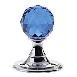 Facetted Blue Glass Ball Door Knobs on Plain Polished Chrome Roses