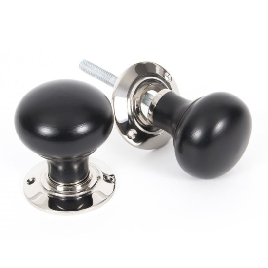 Ebony Knob Set with Nickel Roses