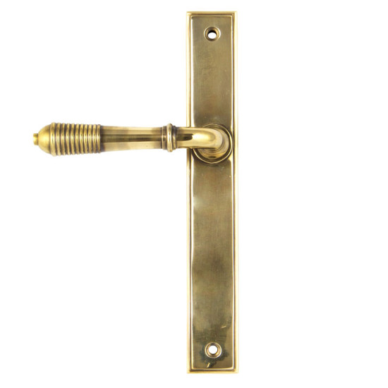 Reeded Slimline Sprung Lever Latch Set - Aged Brass