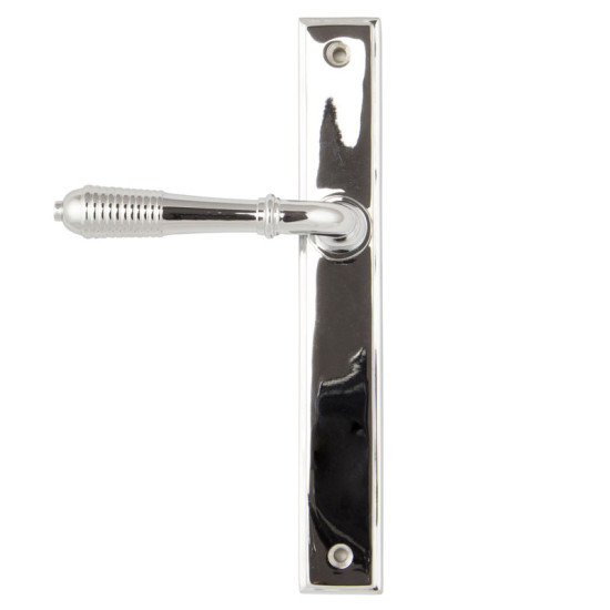 Reeded Slimline Sprung Lever Latch Set - Polished Chrome