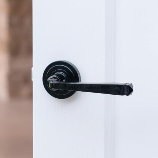 Traditional Blacksmith Avon Lever Door Handle on Art Deco Rose Set - Sprung