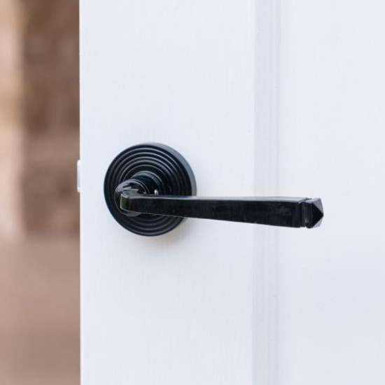 Traditional Blacksmith Avon Lever Door Handle on Beehive Rose Set - Sprung