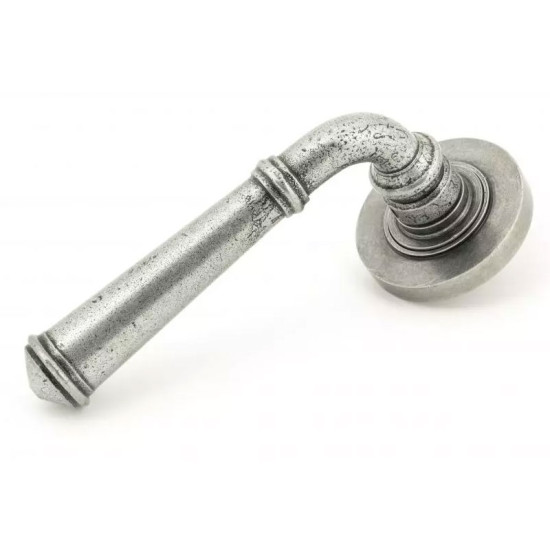 Blacksmith Pewter Patina Regency Lever Door Handle on Round Rose Set - Sprung