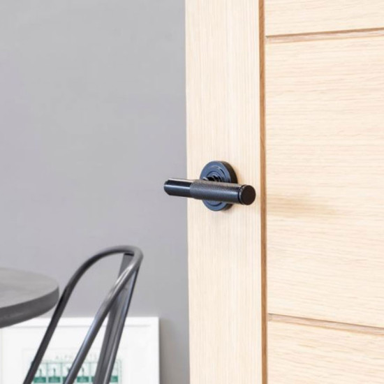Traditional Blacksmith Brompton Lever Door Handle on Art Deco Rose Set - Sprung
