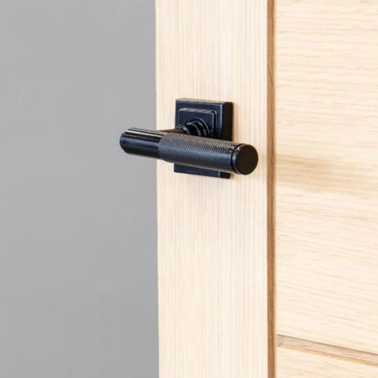 Traditional Blacksmith Brompton Lever Door Handle on Square Rose Set - Sprung