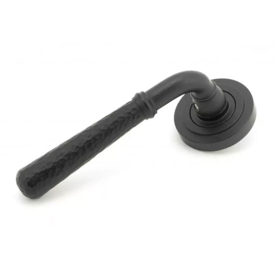 Matt Black Hammered Newbury Lever Door Handle on Art Deco Rose Set - Sprung